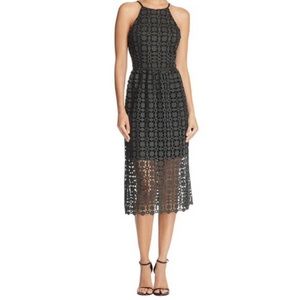 AQUA Olive Green Midi Crochet Dress